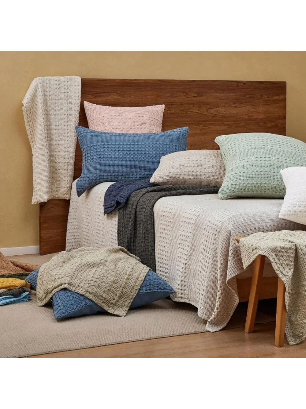 Light Grey Cotton Waffle Weave Euro Sham Covers 26x26, Soft Decorative